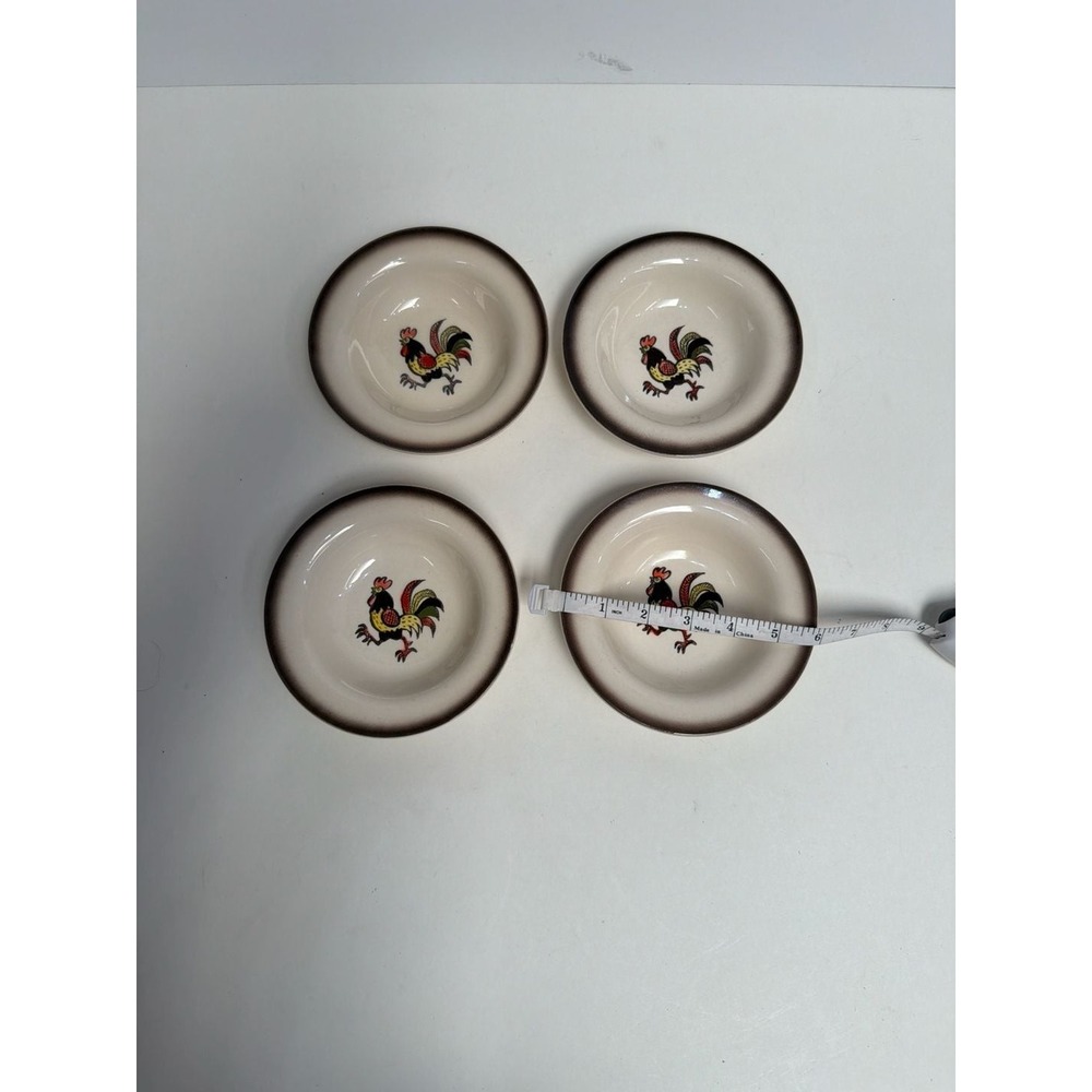 Vintage Metlox Poppytrail Red‎ Rooster 6 Inch Fruit Berry Bowls - Set of 4